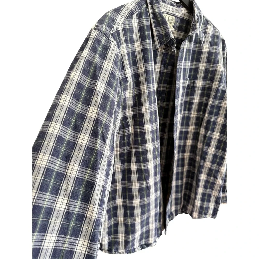 L.L. Bean Plaid Button Down Shirt Size XL Navy Blue Green